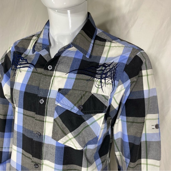 Ag~ileCouture Men’s Embroidered Plaid Tejano Western Style Shirt - Picture 2 of 5